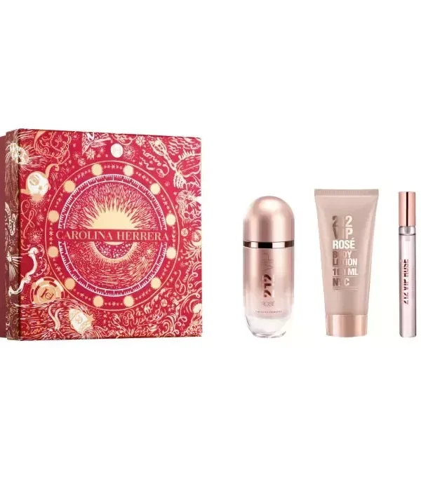Carolina Herrera 212 Vip Rose Eau De Perfume Spray 80ml Set 3 Pieces Christmas 2023